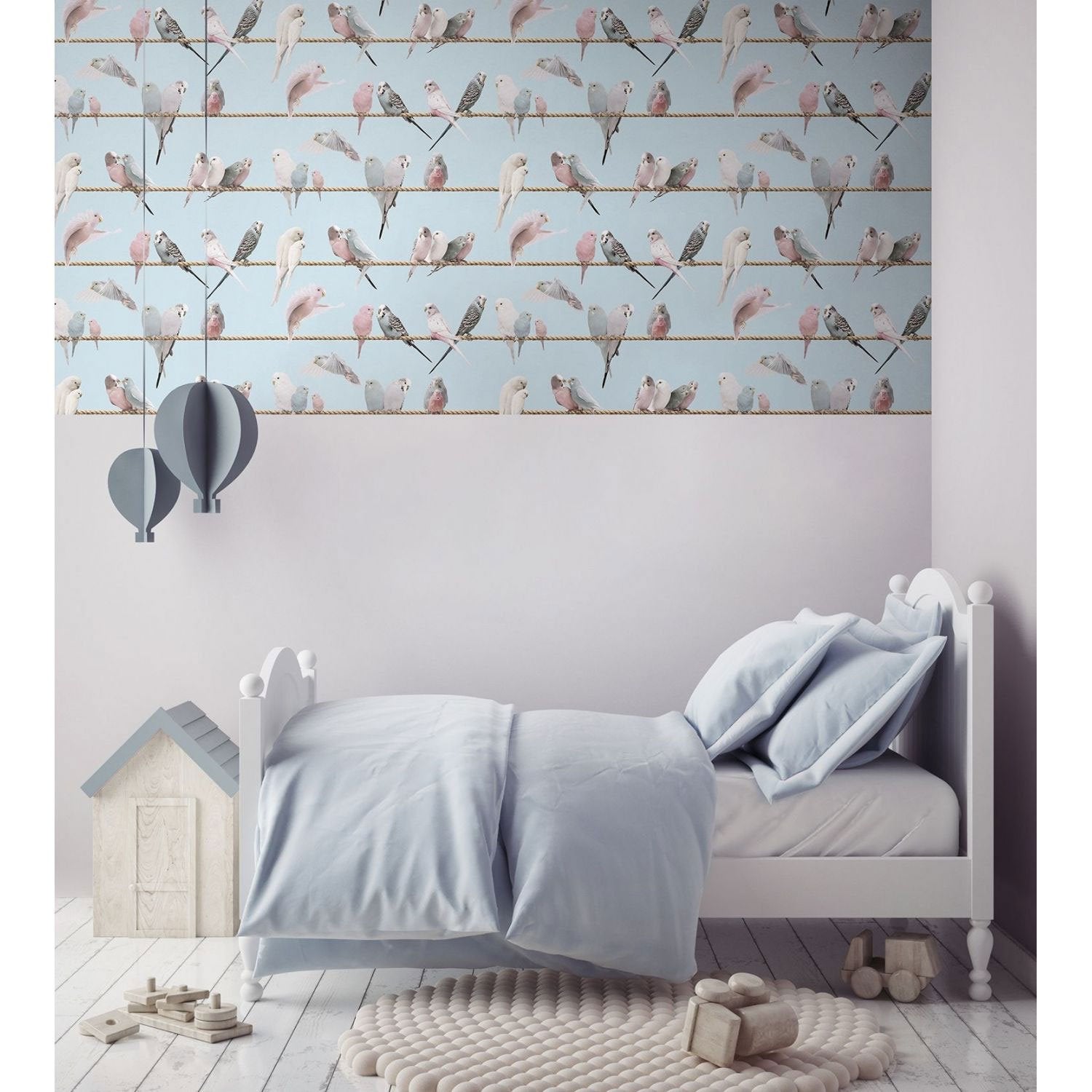 Tapete "Lovebirds, blue" von Koziel aus Frankreich