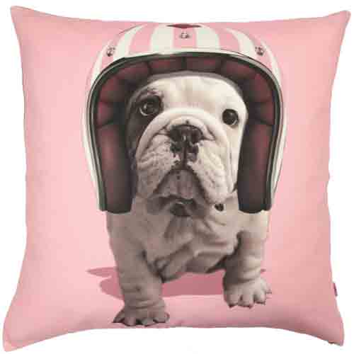 Kissenhülle "Hund mit Helm", rosé