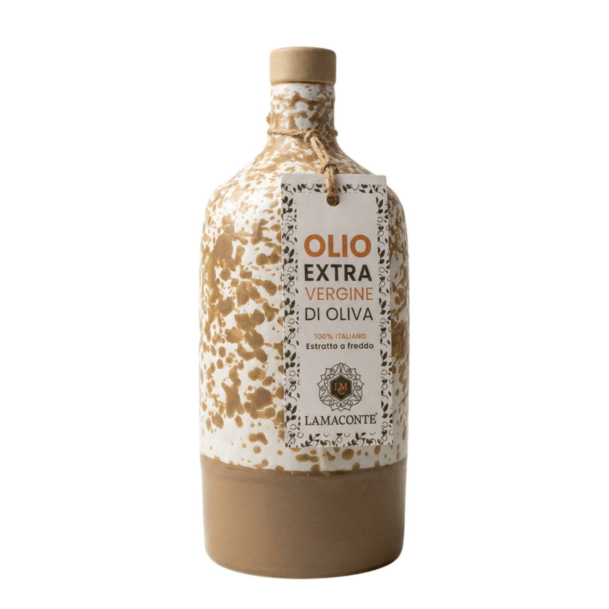Olivenöl in handbemalter Keramikflasche