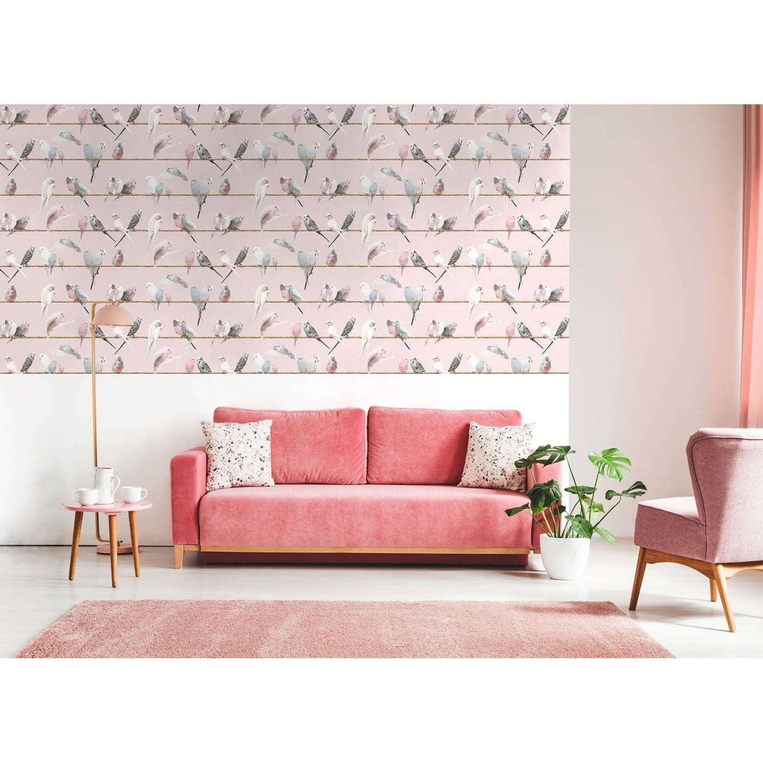 Tapete, "Lovebirds, rose" von Koziel aus Frankreich