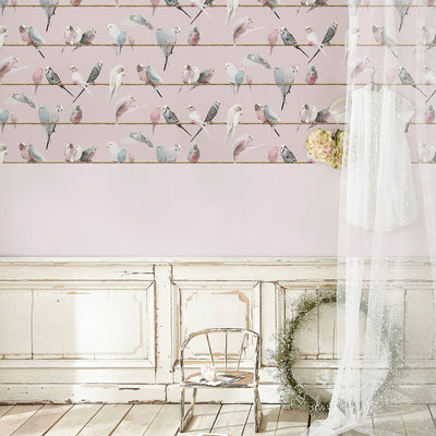 Tapete, "Lovebirds, rose" von Koziel aus Frankreich