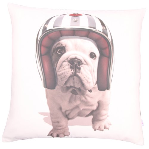 Kissenhülle "Hund mit Helm", weiß