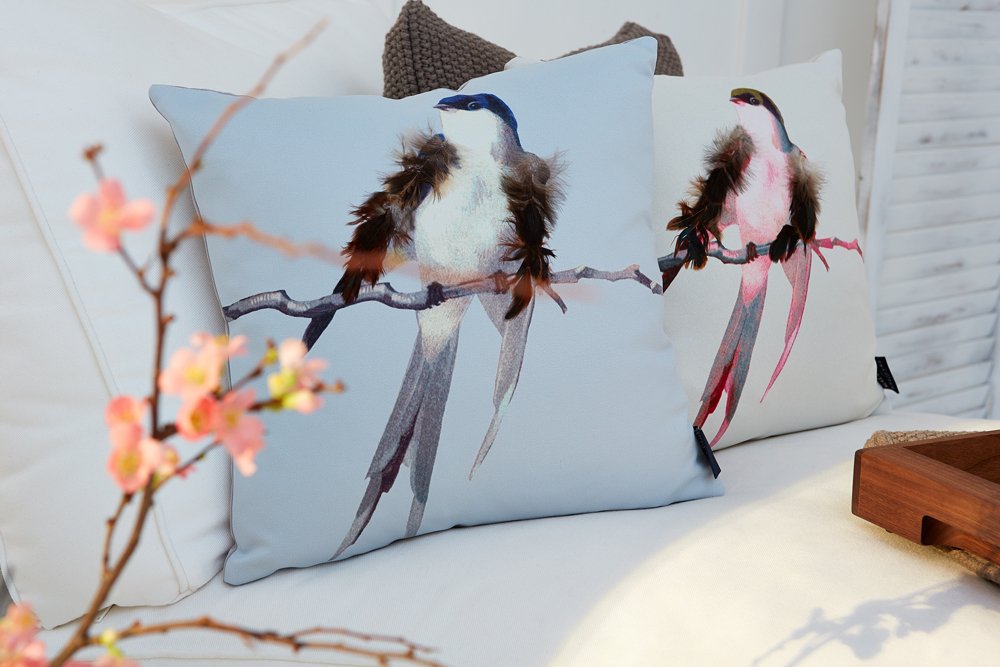 Exclusives Kissen "Vogel", ecru