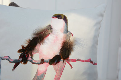 Exclusives Kissen "Vogel", ecru