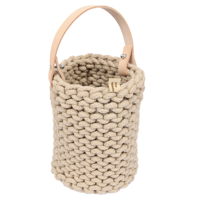 Bottle Bag mit Lederhenkel, beige