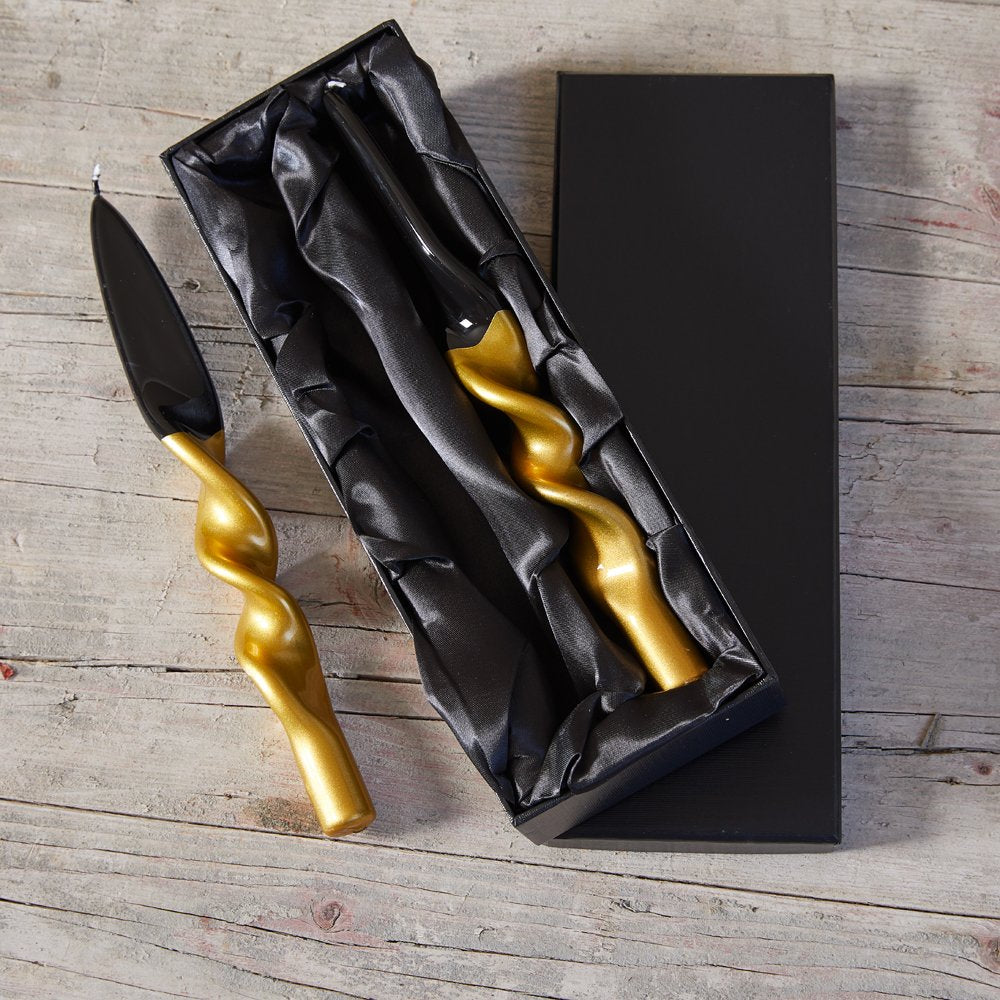 Geschenkbox "Glamour": 2 twisted candles gold/schwarz von Graziani