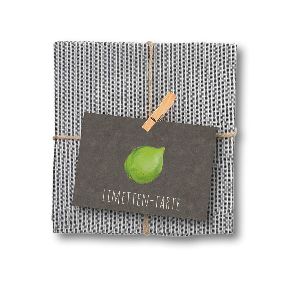 Geschirrtuch und Rezept "Limettentarte"