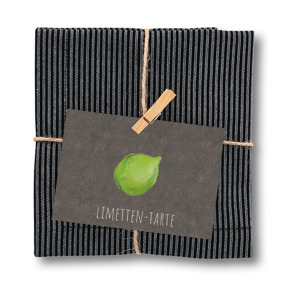 Geschirrtuch und Rezept "Limettentarte"