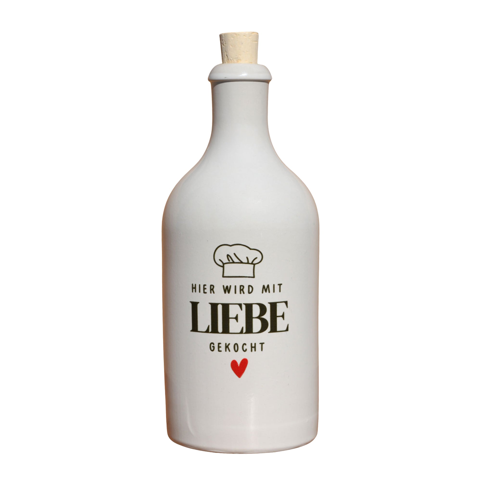 Keramikflasche für Olivenöl "Hier wird mit Liebe gekocht"