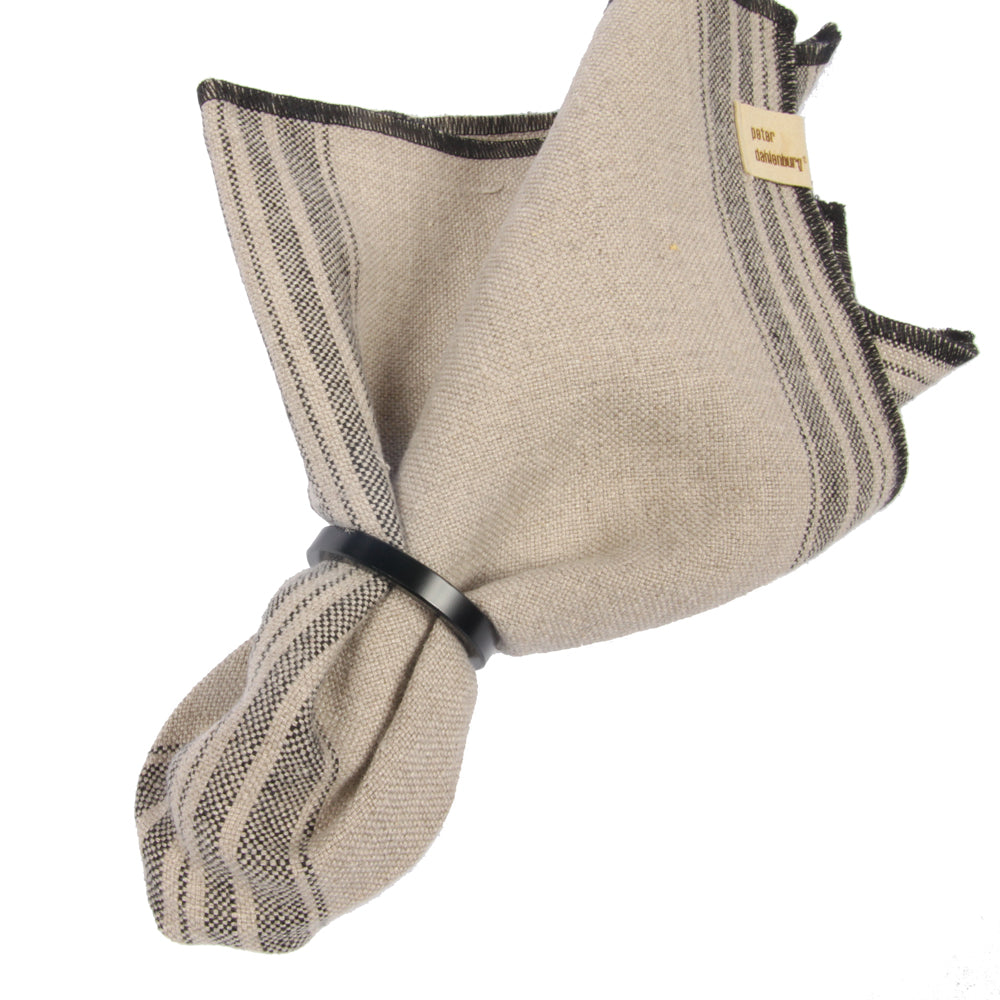 Streifenserviette, Leinen stonewashed, beige/schwarz