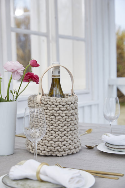 Bottle Bag mit Lederhenkel, beige