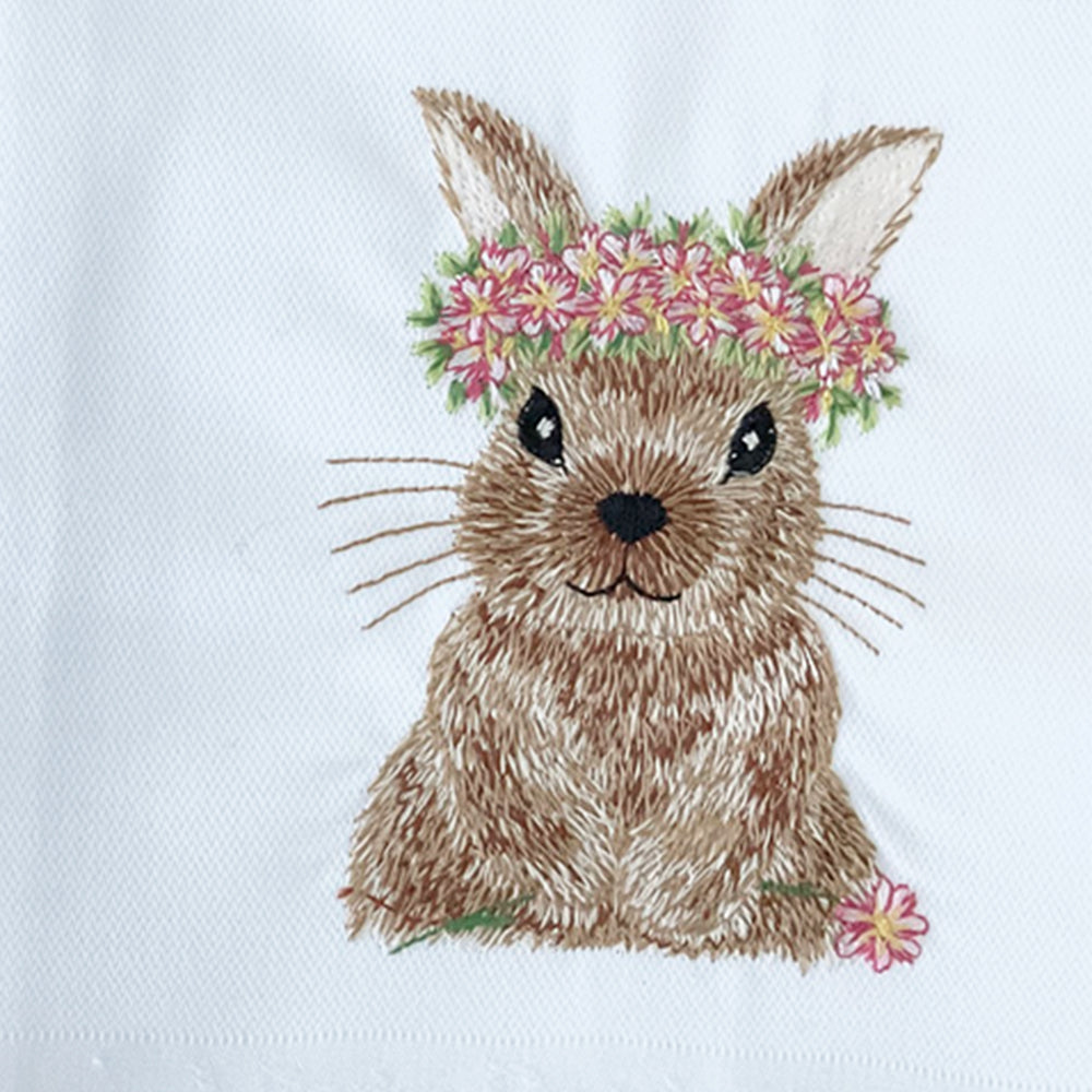 Geschirrtuch Hase mit Blumenkranz